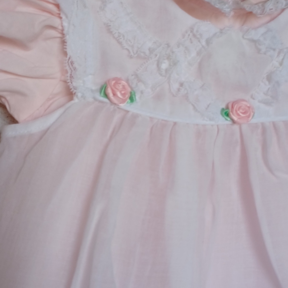 Ester dress The Children's Hour 6M 9M Vintage Dress L Pink White Lace Ruffles Gi